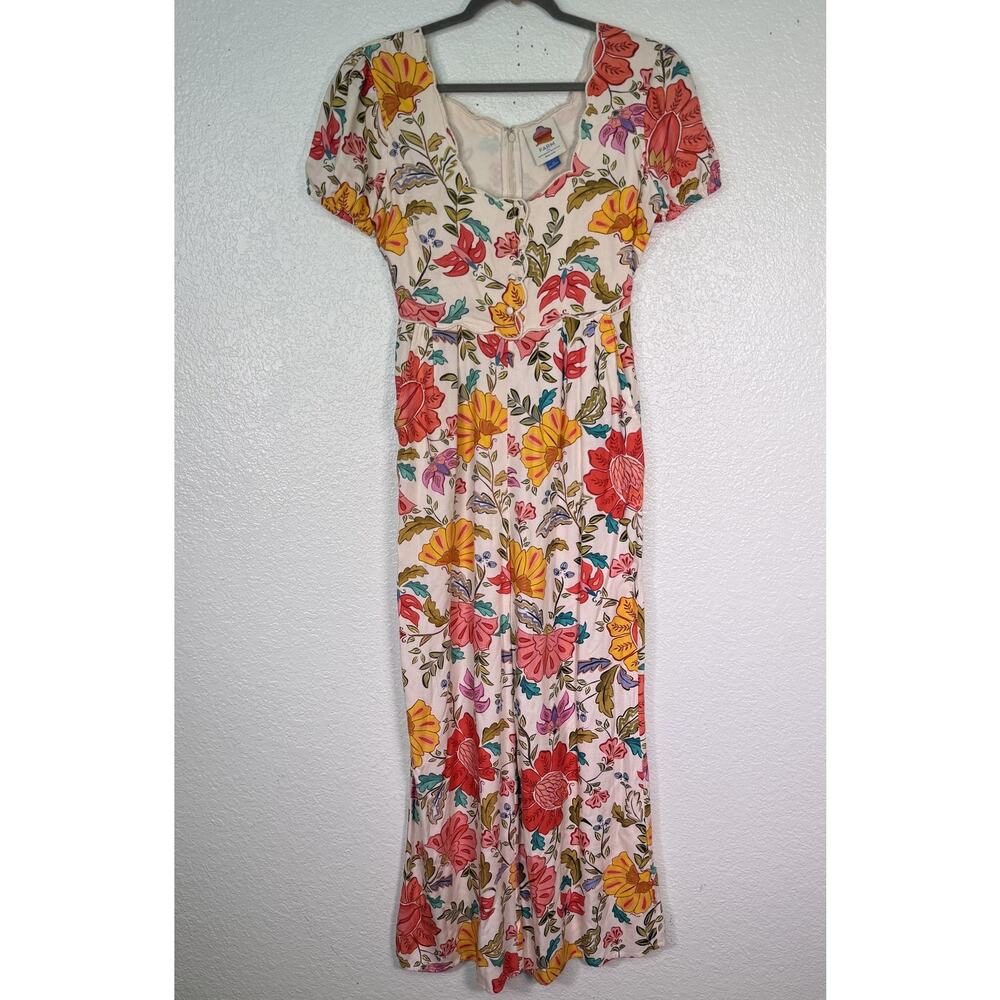 Farm Rio Anthropologie Jumpsuit Womens XS Floral Puff Sleeve Wide Leg Boho Artsy